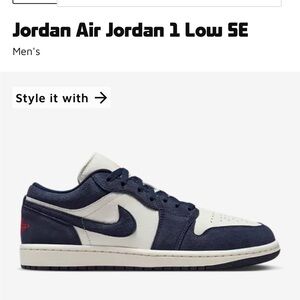 Jordan Air Jordan 1 Low in Navy and White with Red Accent